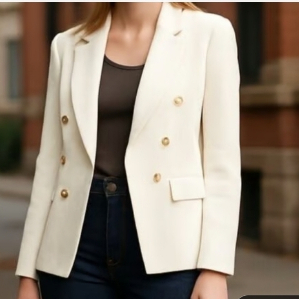 Rachel Zoe Winter White Blazer Nwot Gold Buttons Small